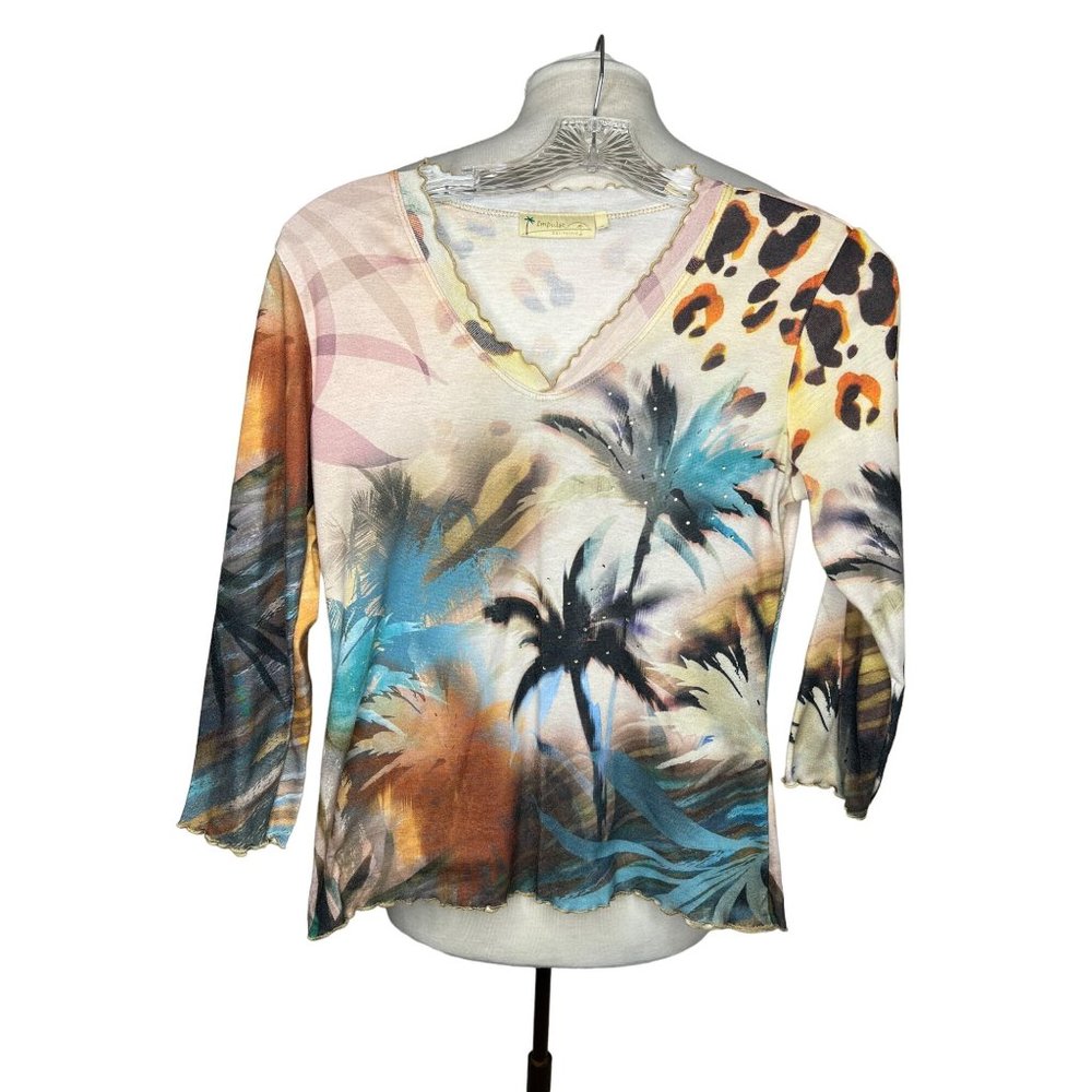 Impulse California - Size Small Tropicana Breeze sequin Front 3/4 Sleeve V Neck